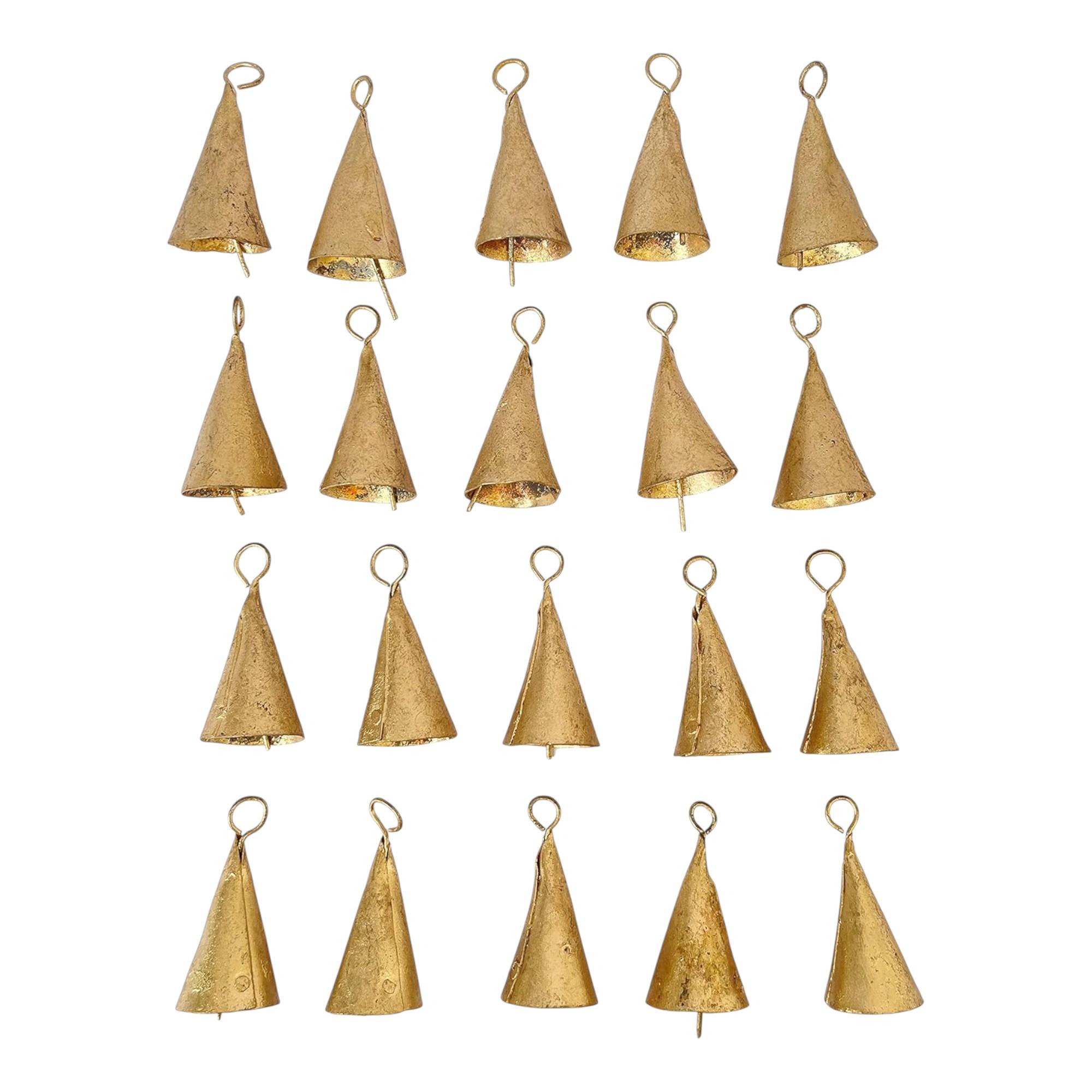 

Rustic Gold Metal Cone Craft Bells, 20-Pcs, 2-Inch Antique Jingle Bells for DIY Witch Bells, Boho Christmas Ornaments and Farmhouse Decor