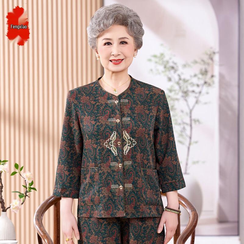 Elderly Women's Summer Short Sleeve Cotton Silk Loungewear Set