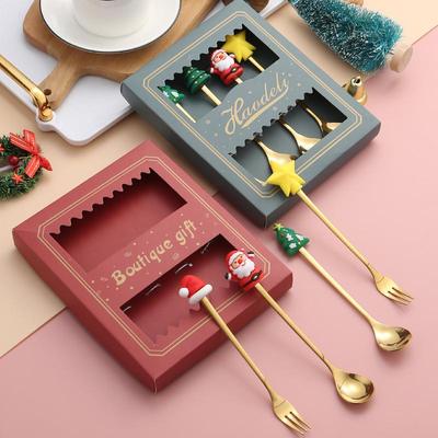 Creative Cartoon Stainless Steel Spoon & Fork Set: Coffee Stirrer, Fruit Fork, Christmas Gift