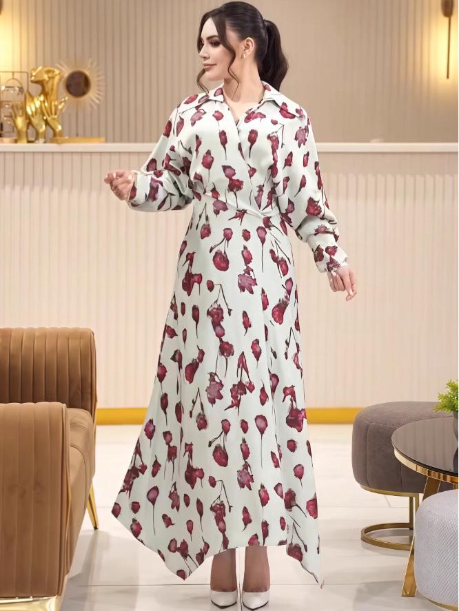 2025 Autumn Waist-Slimming Print Long Dress: European & American Fashion