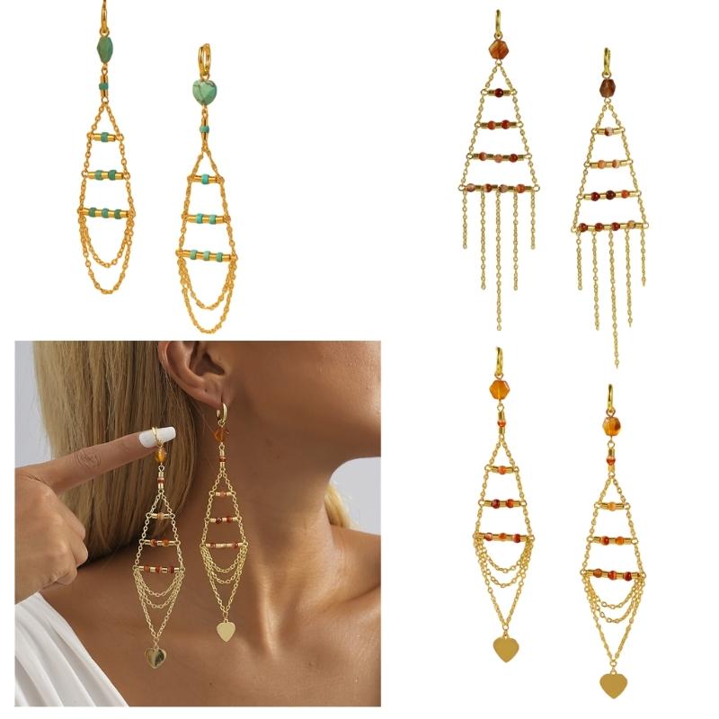 Delicate Natural Stone Dangle Earrings Adornment Chic Ear Drop Pendant Accessories Fringe Ear Hooks for Daily Wear Dates