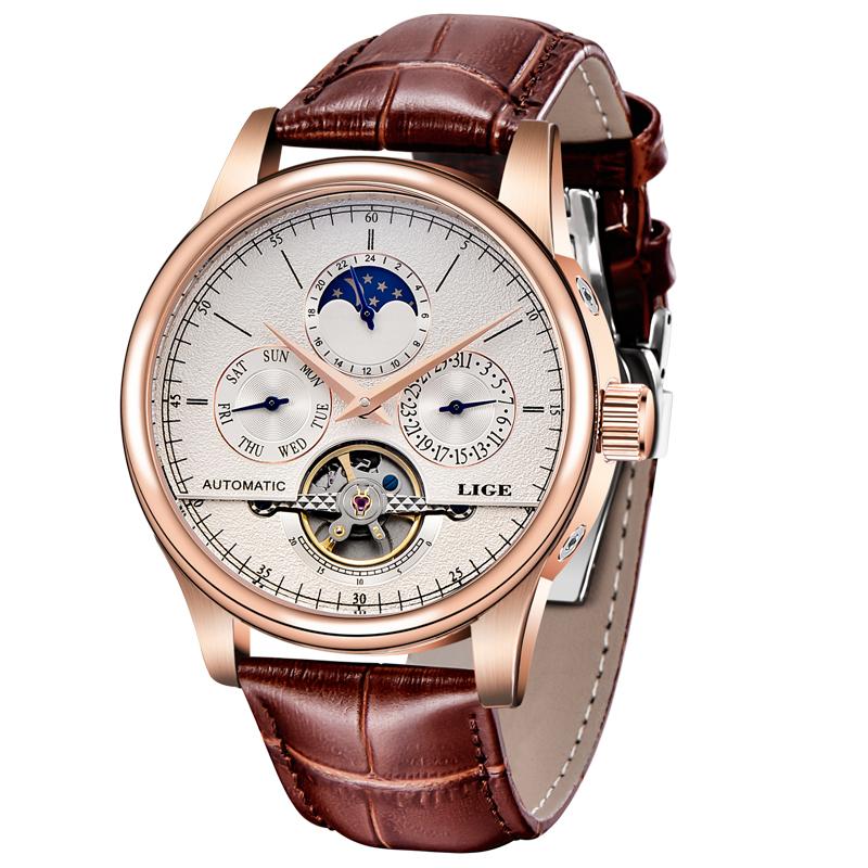 Heren Horloges Automatisch Mechanisch Horloge Tourbillon Klok Echt Leer Waterdicht Horloge Mannen Militaire Polshorloge Man