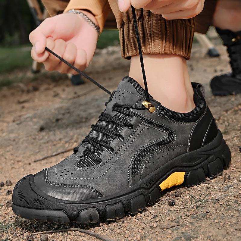 Popular 2025ozon tooling shoes men's outdoor bag head genuine leather men's shoes soft sole non-slip low-top casual shoes