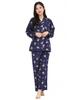 SAZAC Kuromi Shirt Cotton Long Sleeve and Pants Loungewear Pajamas, 100% Broadcloth, Women's Set, (Navy/M/SAN1902)