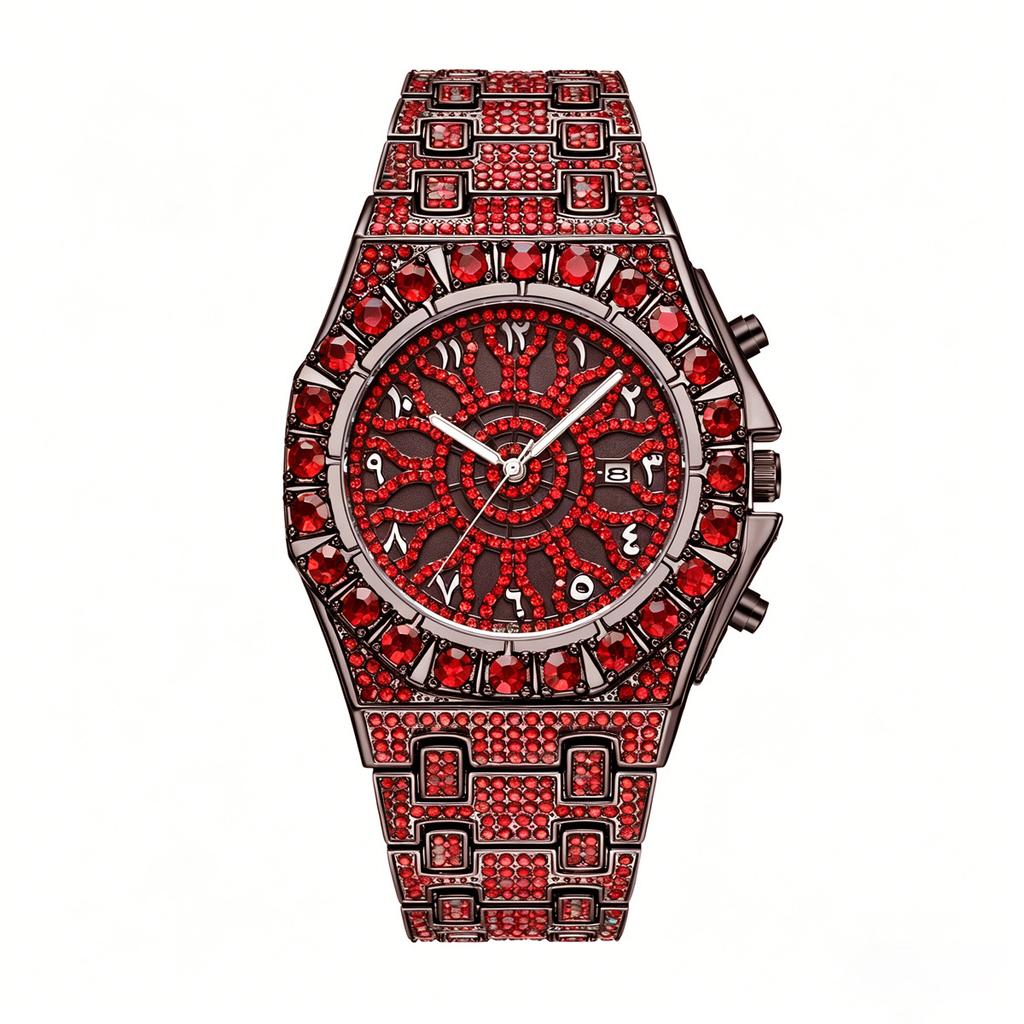 Hip Hop Wristwatch For Men Luxury Ice Out Full Diamond Watches Fashion Green Watch Waterproof Week Display Clock