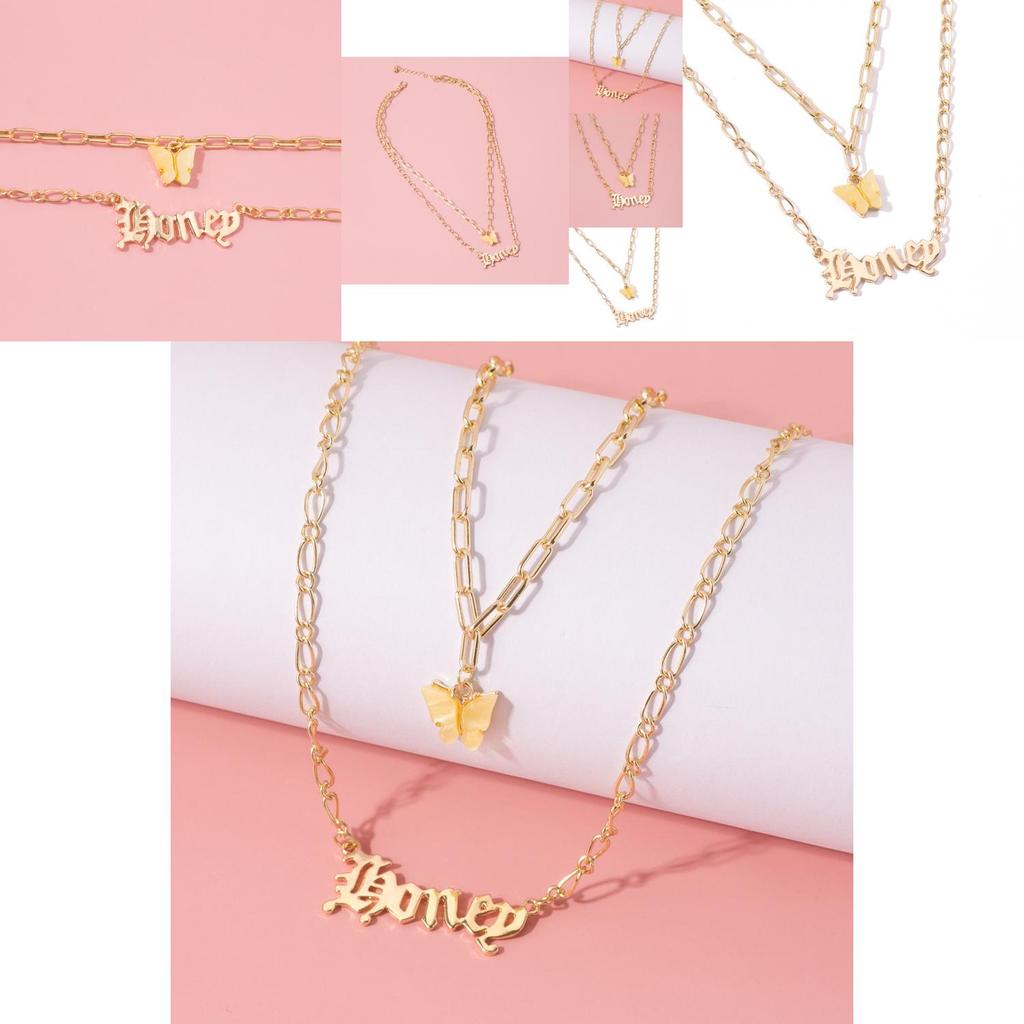 Unique Two Layer Butterfly Necklace With Adjustable Chain For Fashionable Women