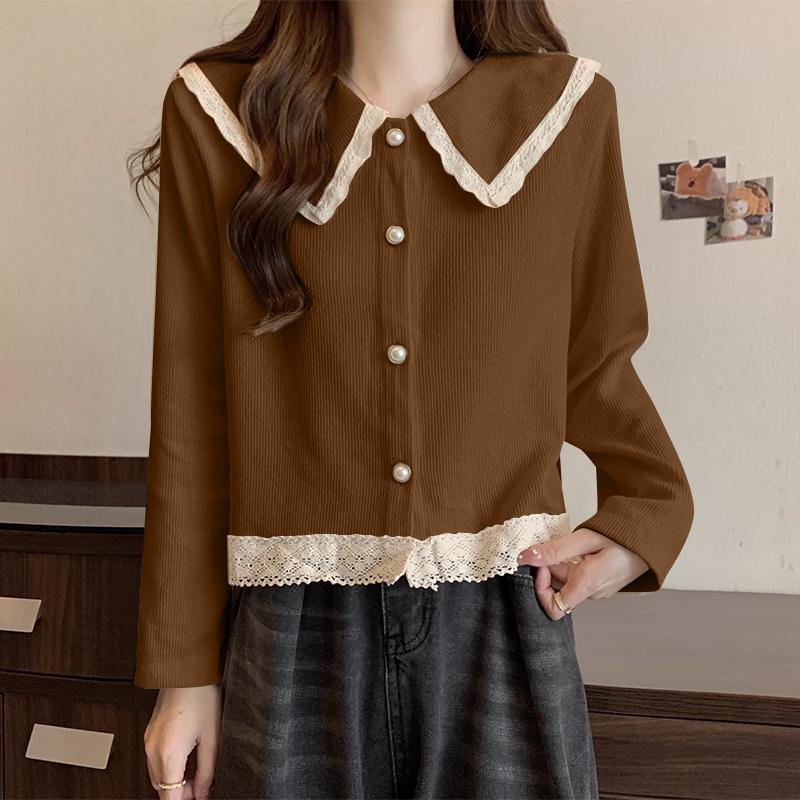 

VONDA Женские повседневные рубашки с длинным рукавом и кружевными лацканами M коричневый