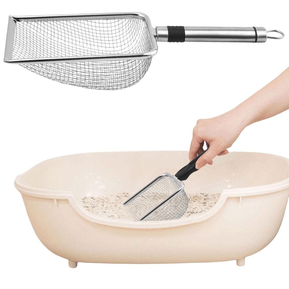 Pet Poop Shovel Reptile Bedding Scoop Stainless Steel Fine Mesh Sand Shovel Ergonomic Handle Non Stick Poop Picker for Cats