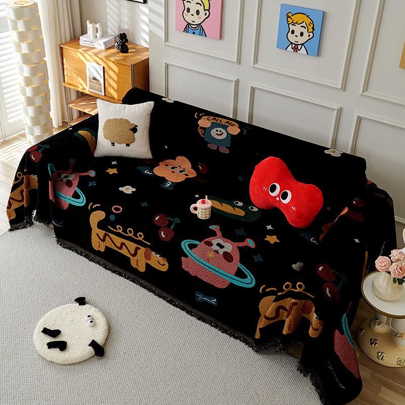 Chenille Sofa Cover 3-Seater Couch Cartoon Style All-Season Dustproof Slipcover Full Wrap Throw Blanket