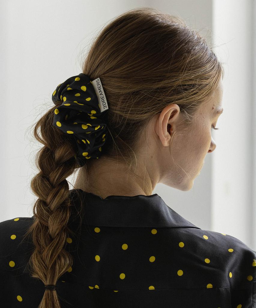 2Dreamers Lemon Dot Silk Scrunchie