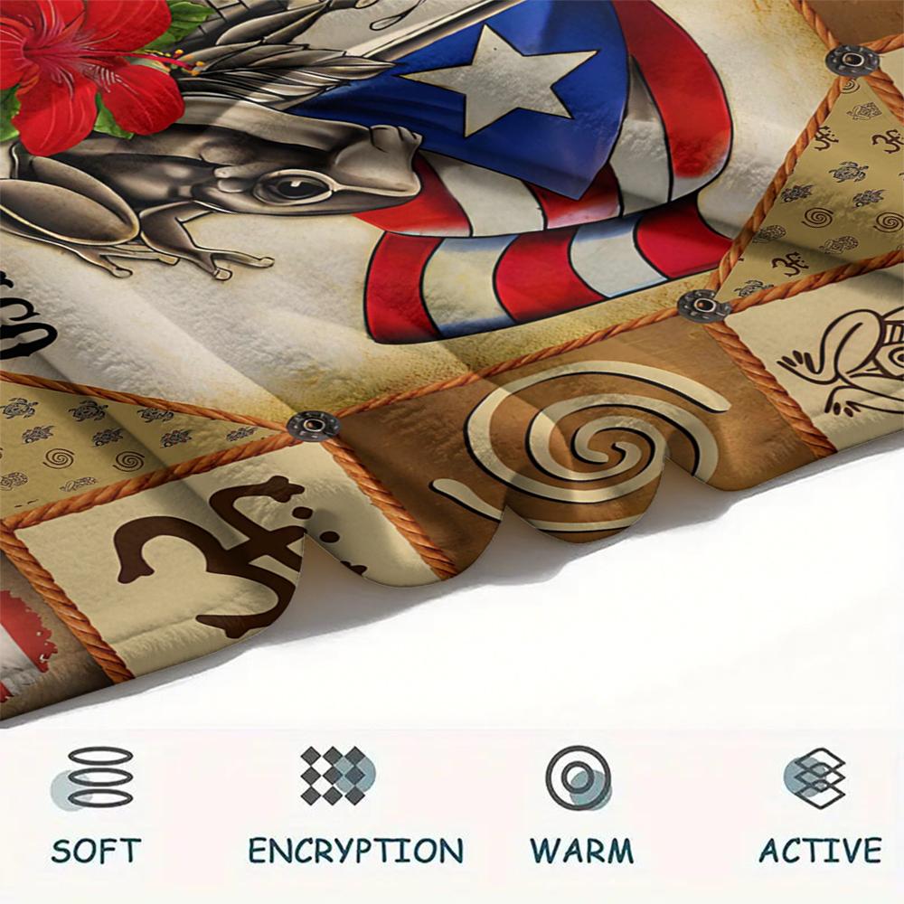 1Pc Puerto Rico Print Flannel Blanket, High quality Comfortable for All Seasons, Home Decor, Warmth and Comfort, Perfect for Christmas Gifts