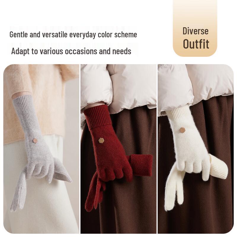 JIUMU Women's 100% Cashmere Thickened Winter Gloves