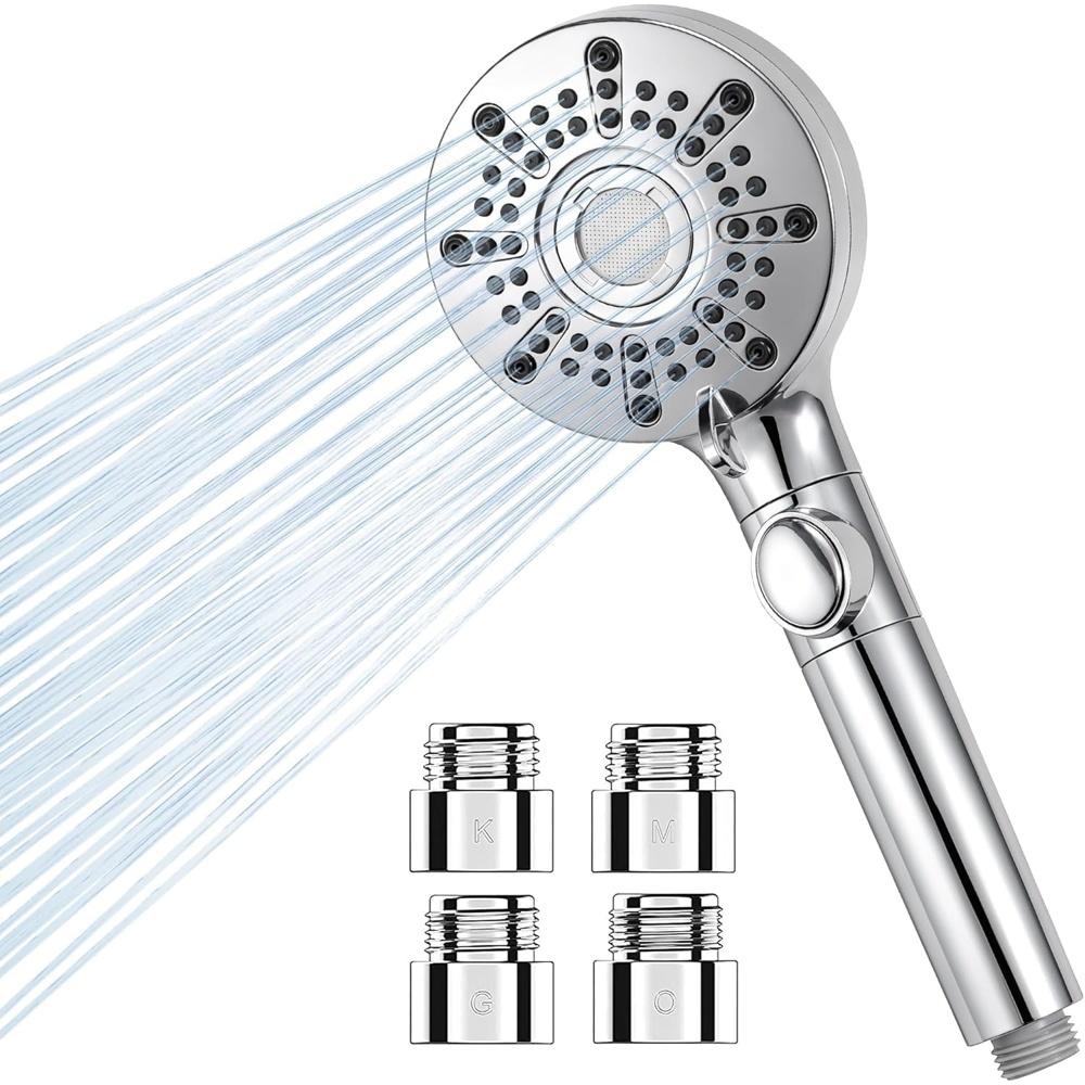 

Shower head, micro nano bubble, head spa function, 90% water saving, high pressure, 5 levels of mode, Arespark, made chrome-plated metal, silver,