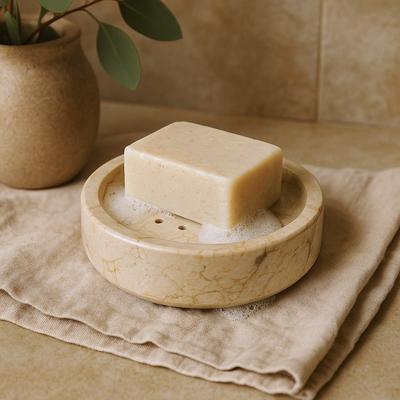Marble Soap Dish, Honey Marble Round Flat