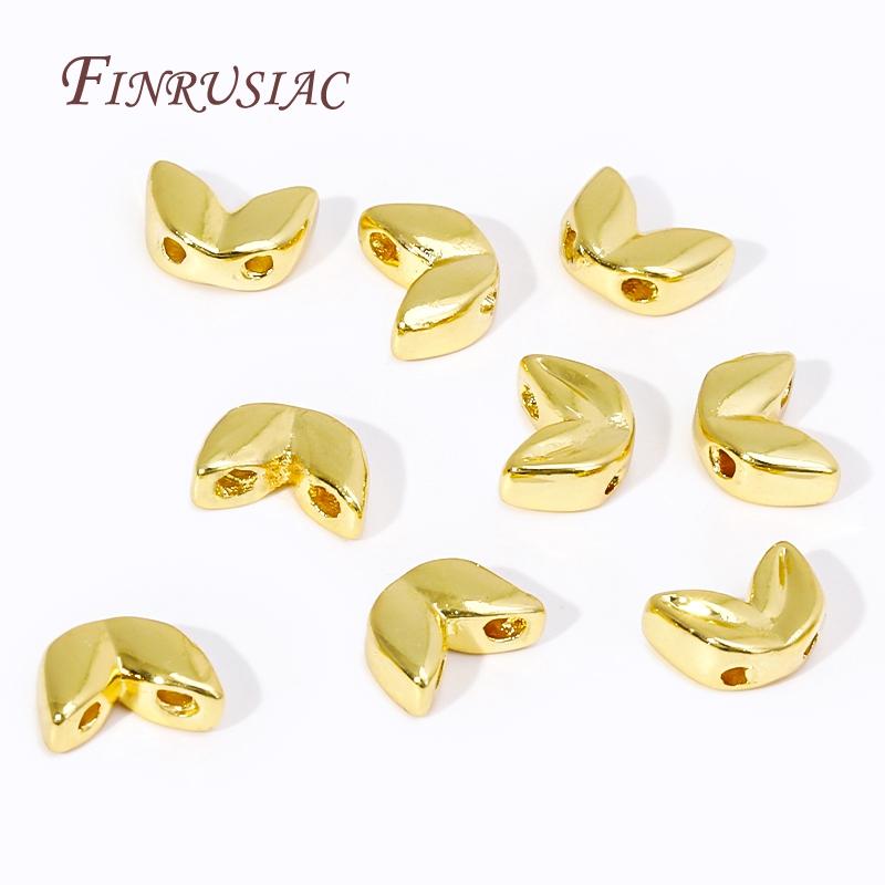 18K Real Gold Plated Wheat Shape Spacer Beads Metal Double Holes Bead For Necklaces DIY Supplies,Loose Beads Separators Wholesal