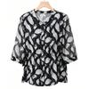 Women's Plus Size Floral Print Blouse, 3/4 Sleeve V Neck Chiffon Shirt for Middle-Aged Women