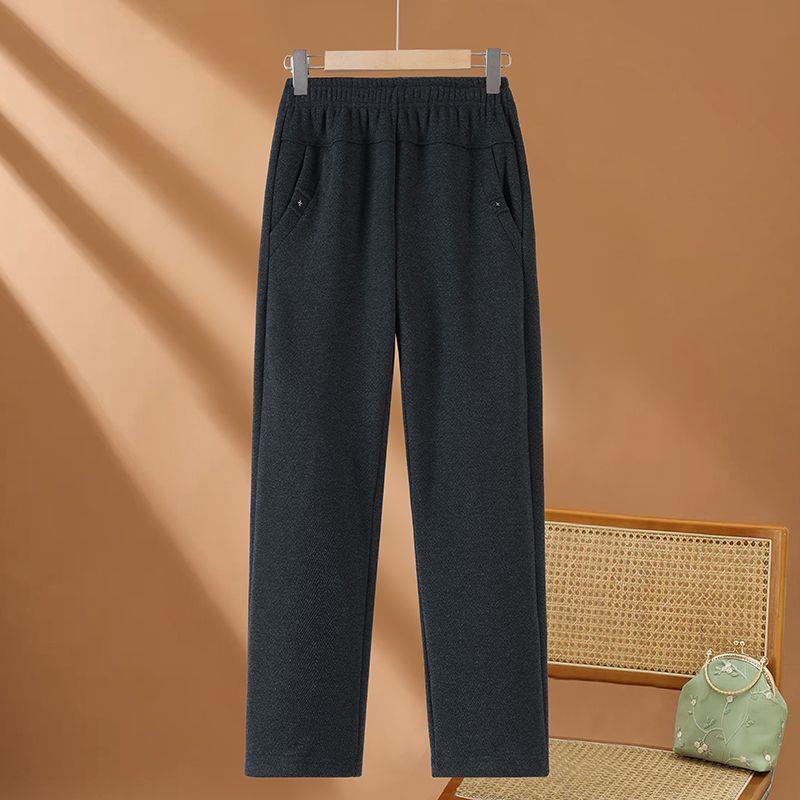 

2025 Stylish High-Waist Straight-Leg Pants for Middle-Aged & Elderly Women - Autumn/Winter, Plus Velvet, Elastic Waist 3XL for 125-140 kg