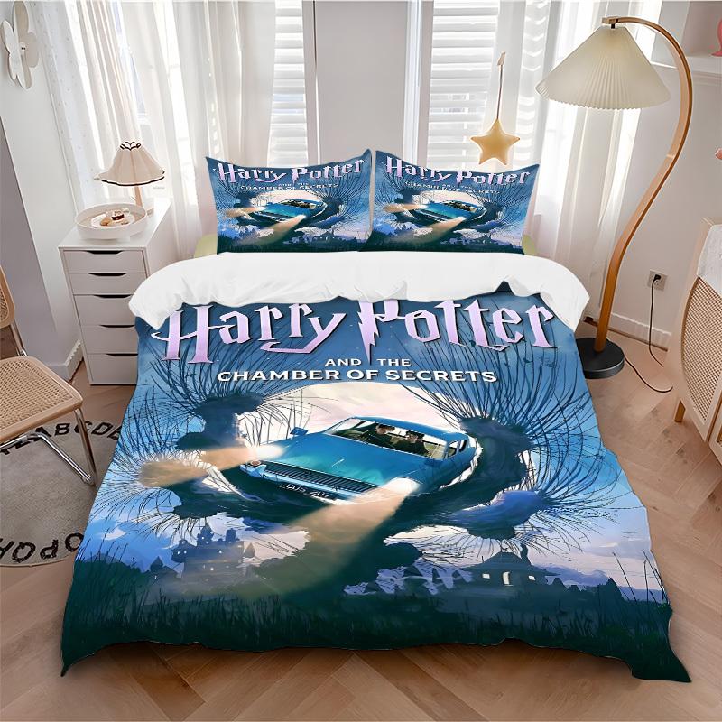 

3pcs Harry Potter Chamber of Secrets Bedding Set, Soft Polyester Duvet Cover and Pillowcases Machine Washable Seasons all suitable136 135x200cm