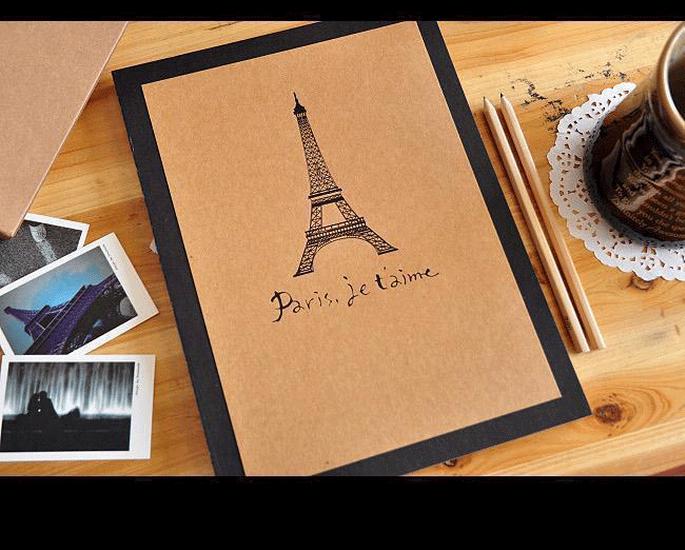 Korean Handmade Cowhide Eiffel Tower A4 Retro Photo Album
