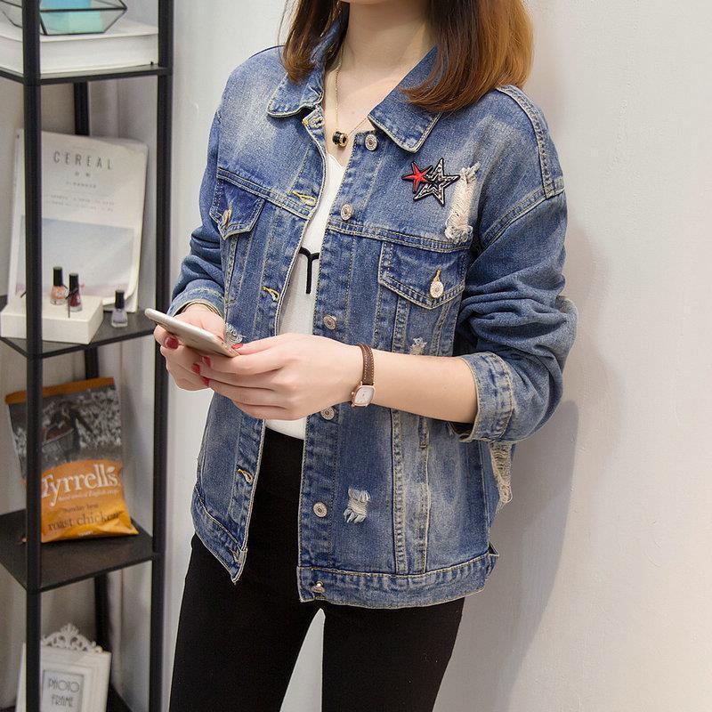 Plus Size Women's Spring/Fall Loose-Fit Denim Jacket – Age-Reducing Style for 200 Jin MM