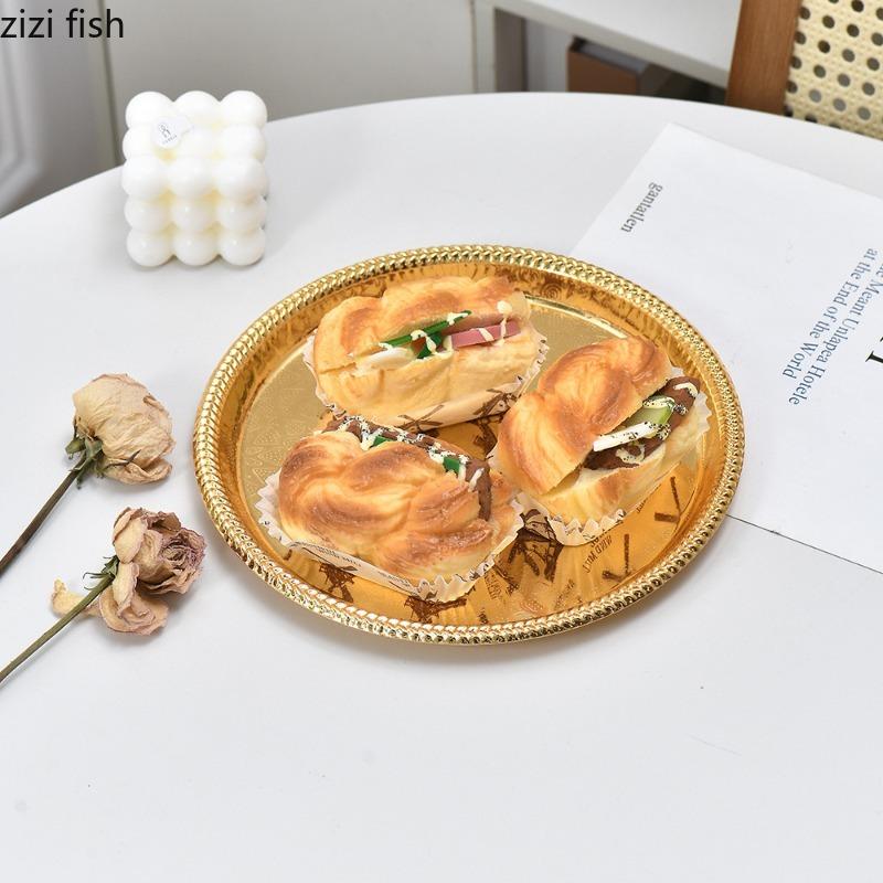 Gold Silver Metal Plate Fruit Plate Snack Bowl Storage Tray Cake Plates Jewelry Tray Bread Plates Dim Sum Dish Display Trays