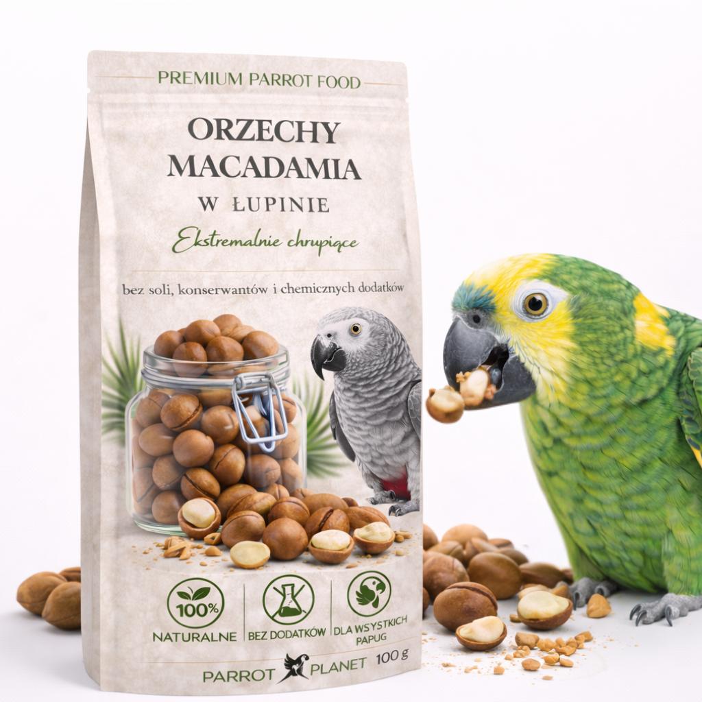 Premium Parrot Food | Orzechy Macadamia W Skorupce | Zdrowe Smakołyki Dla Wszystkich Papug 100G