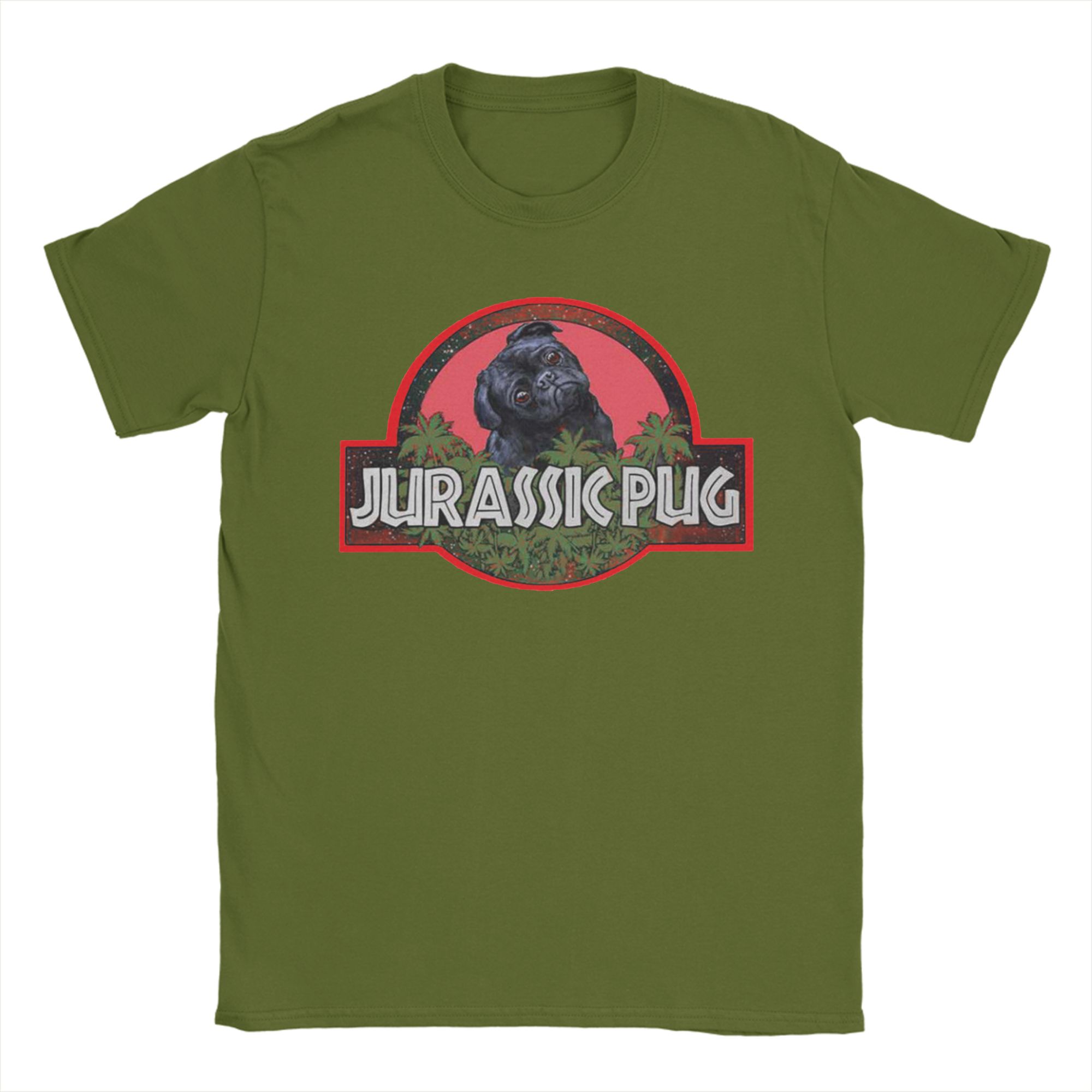 

Jurassic Pug Funny Men s T Shirt Dogs Puppies Doggies Awesome Tees Short Sleeve Round Neck T-Shirts 100% Cotton Summer Tops 4XL