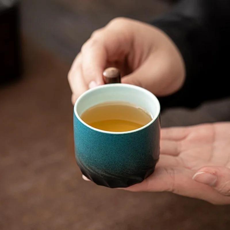 Cană de cafea creativă handmade vintage cu mâner de lemn ceramică rafinată retro căni de ceai cadou bucătărie bar casă design cuptor