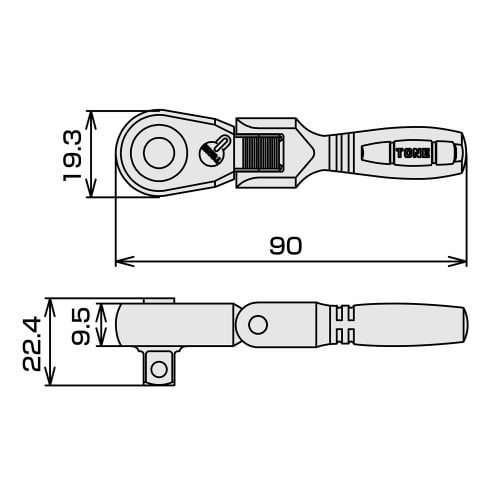 TONE Compact Short Swing Ratchet Handle (Hold Type) RH3FCHS Drive Angle 9.5mm (3/8")