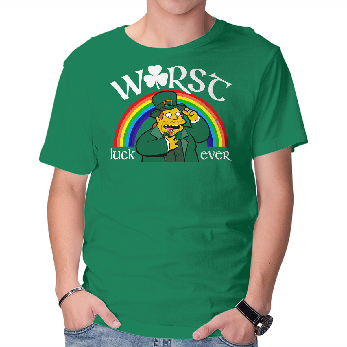 Unisex Crew Neck T-Shirt Worst Luck Ever Graphic Short Sleeve Casual Tee XL
