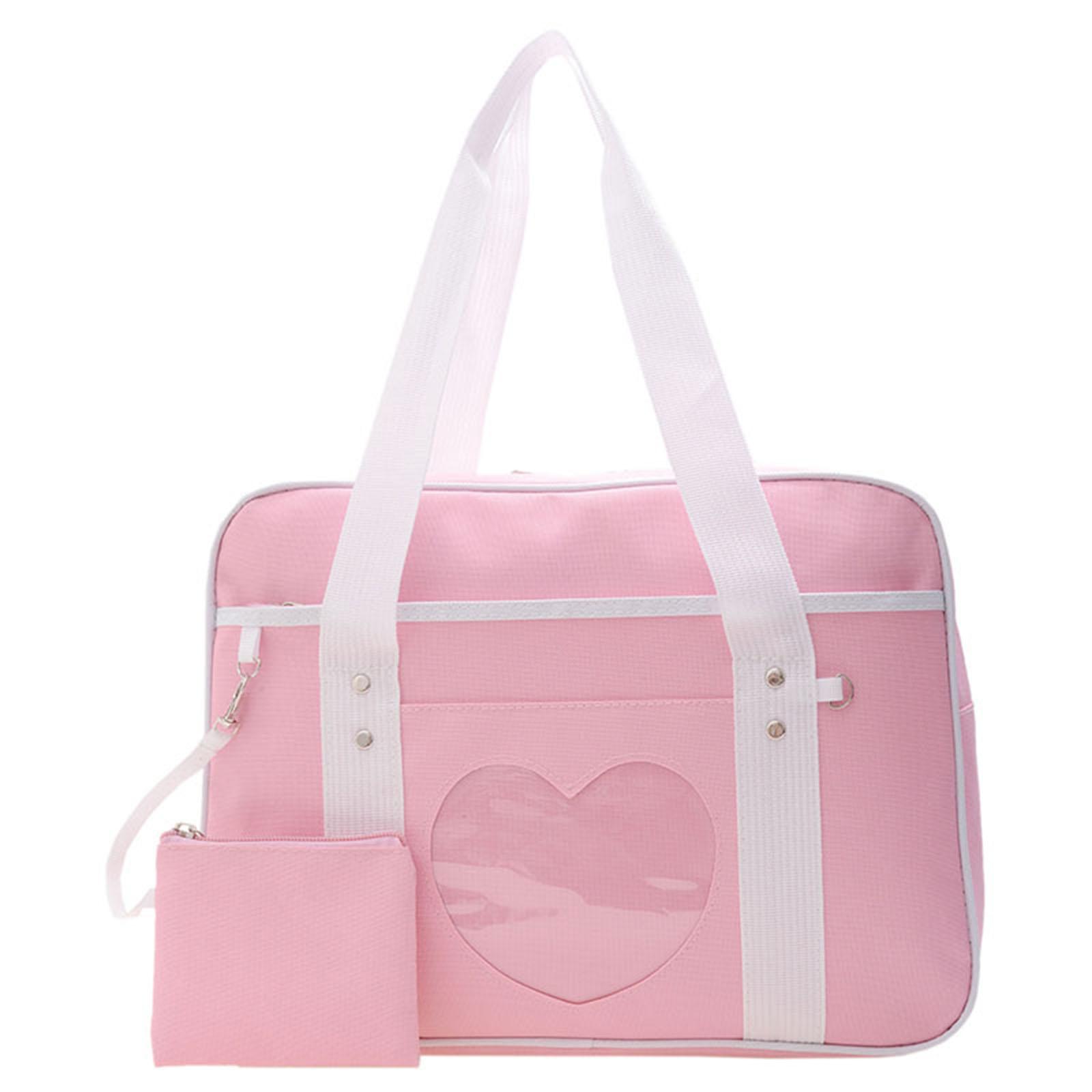 

JK Uniform Style Tote Bag Anime Design Sweetheart Pattern Cute School Bag for Girls Lightweight Durable Synthetic Fiber Daily рожевий