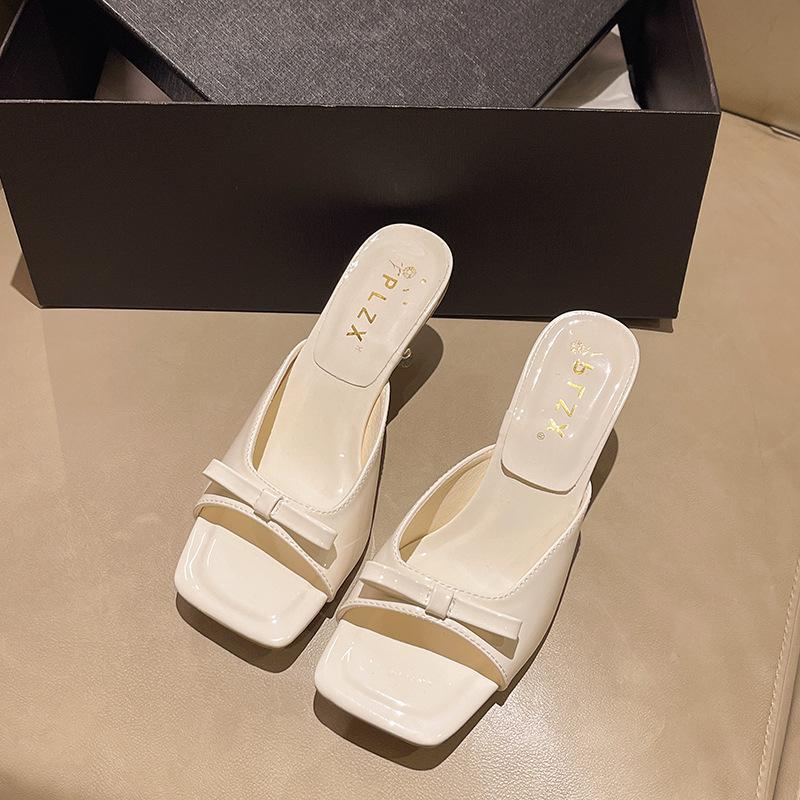 

Квадратный носок, бантик, темпераментный, универсальный, слово с крутыми шлепанцами, 2025 новый весенний тонкий каблук, босоножки с открытым носком 8639-7 39