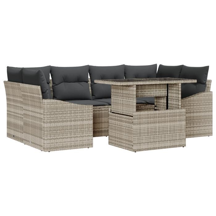 VidaXL Ensemble de canapé de jardin 7 pièces avec coussins gris clair en poly rotin 3357675