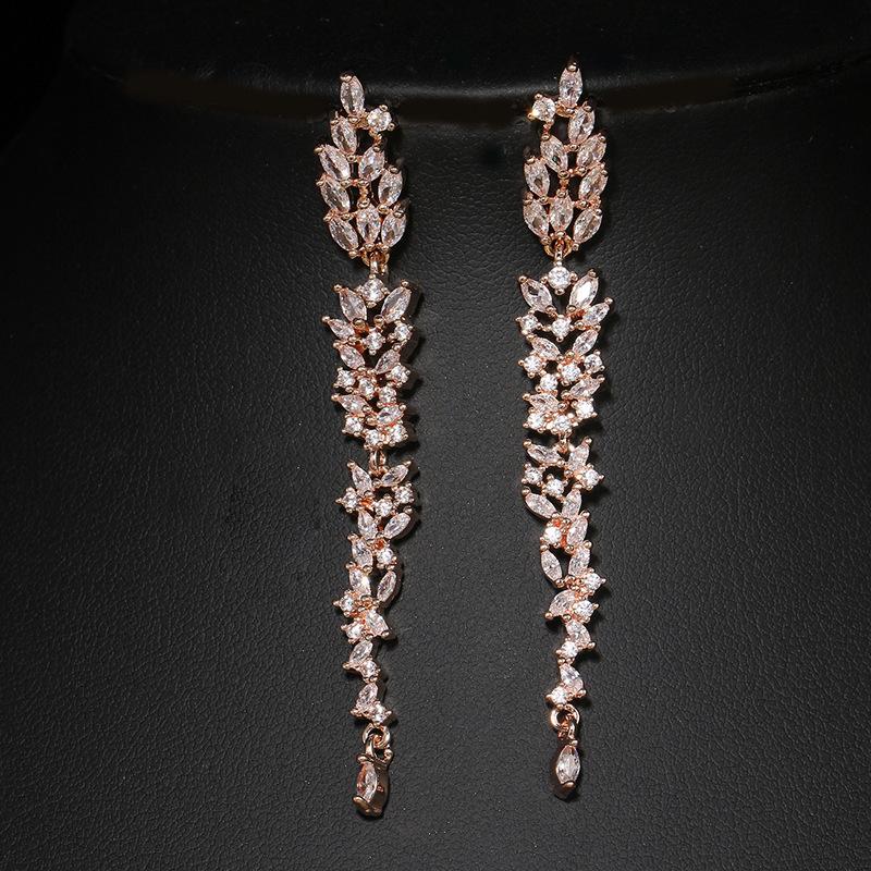 Elegant Floral Tassel Zircon Earrings: European & American Women's Fashion