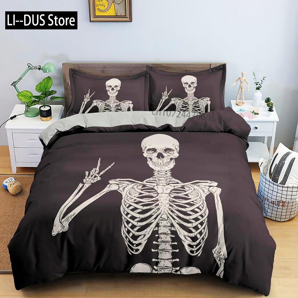 

Comforter White And Black Skull Gothic Skeletal Bedding Set With Zipper Closure Queen Size Comforter Sets Decor Comforter (quilt)-EU Single(135*200cm)3pcs