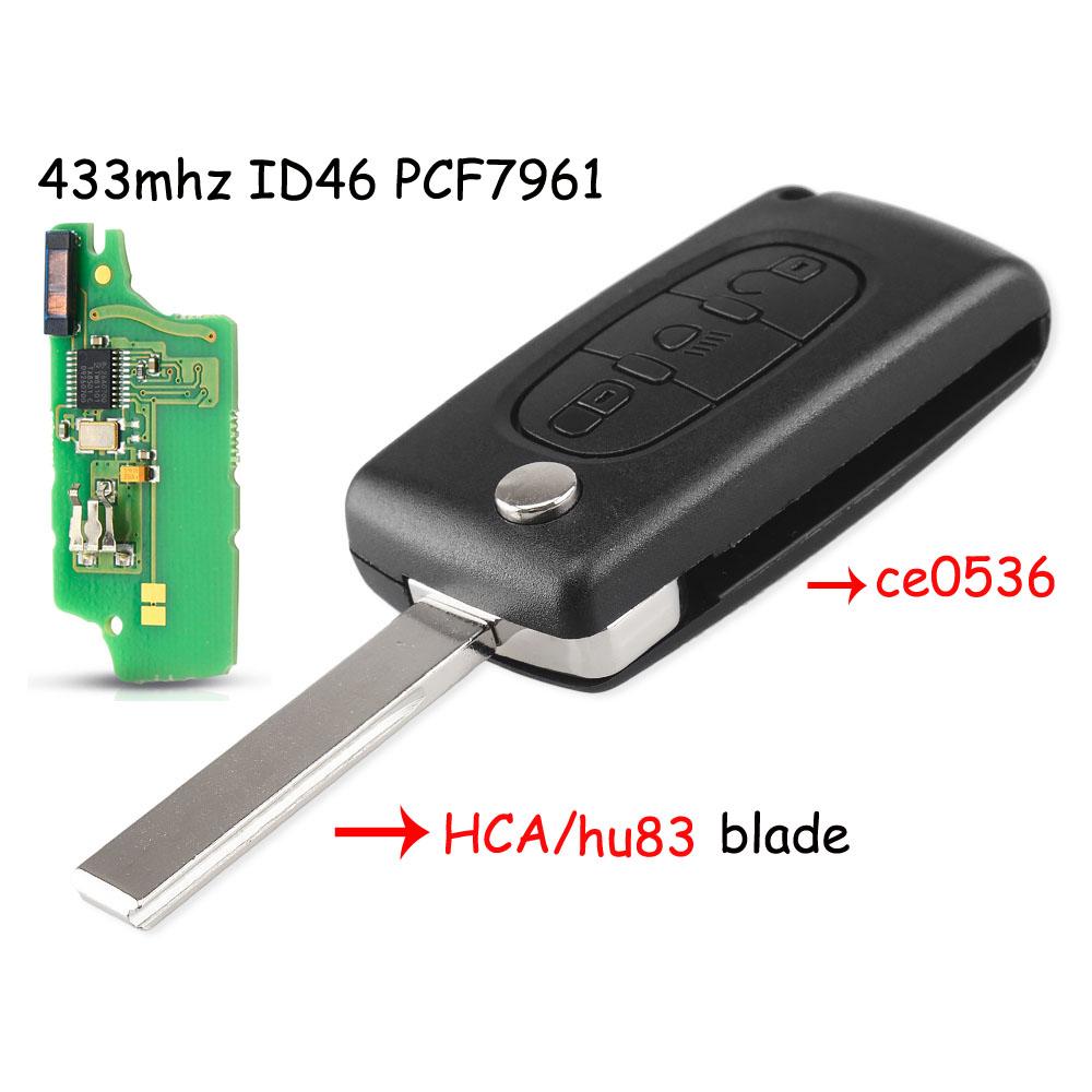 KEYYOU For Citroen C2 C3 C4 C5 C6 C8 433Mhz ID46 3 Buttons Light Flip Remote Car Key Fob VA2/HCA Blade CE0523/Ce0536 ASK/FSK New