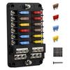 12V 12 Way Marine Fuse Block Panel with Ground & Volt Box for Car Automotive Boat RV RZR