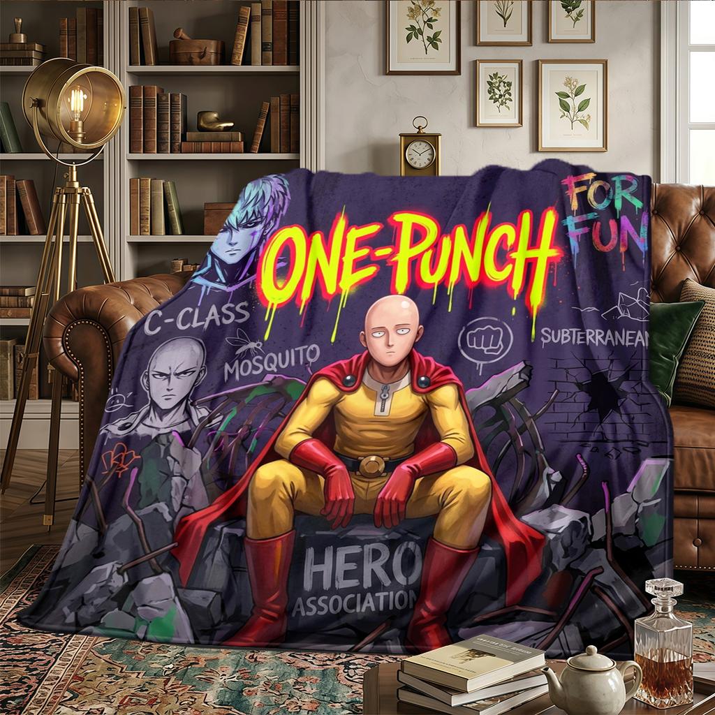 One-Punch Man Warm Comfortable Printed Flannel Blanket, For Bedrooms, Sofas, Beds, Chairs, Picnics, Travel -HE40