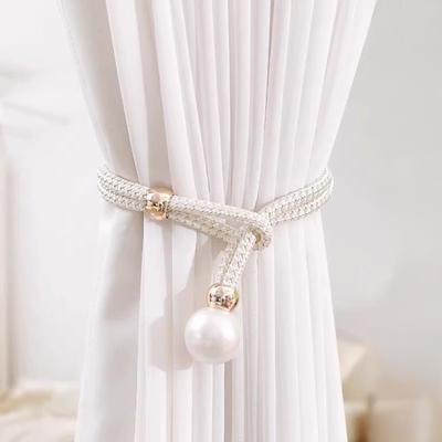 1Pc Faux Pearl Curtain Tieback Woven Rope Adjustable Curtain Holder Stylish