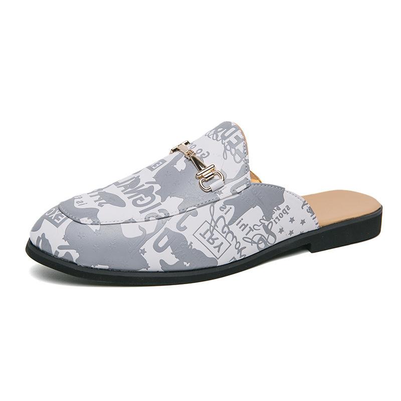 

Весенняя сумка на голову полуподнос корейская версия мужская повседневная маленькая кожаная обувь ленивые одна педаль Doudou обувь большой размер крутые тапочки 45 белый