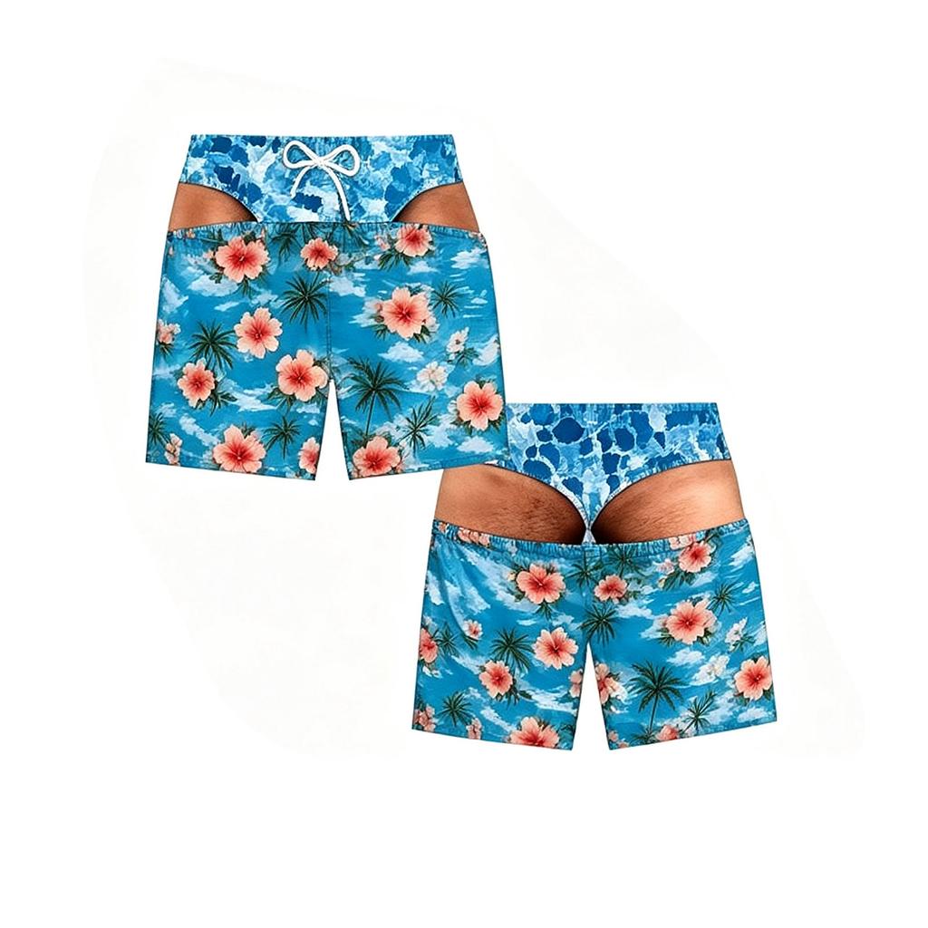 Men's Fun Print Waist Swim Trunks and Beach Shorts with Elastic Waistband