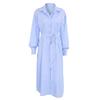 European and American design sense blue polyester cotton waist lace-up long-sleeved shirt women's 1116 autumn new commuter women's clothing