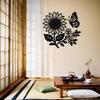 Metal Wall Art Sunflower Butterfly Iron Plaque Rope Hook Home Garden Decor