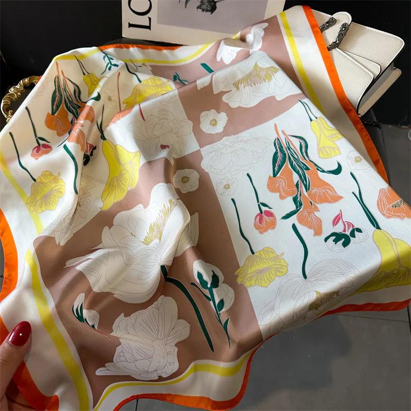 Luxury Brand Women Scarf Summer Silk Scarves Shawls Lady Sunscreen Beach Shawl Print Square Scarves Muslim Headscarf 70cm