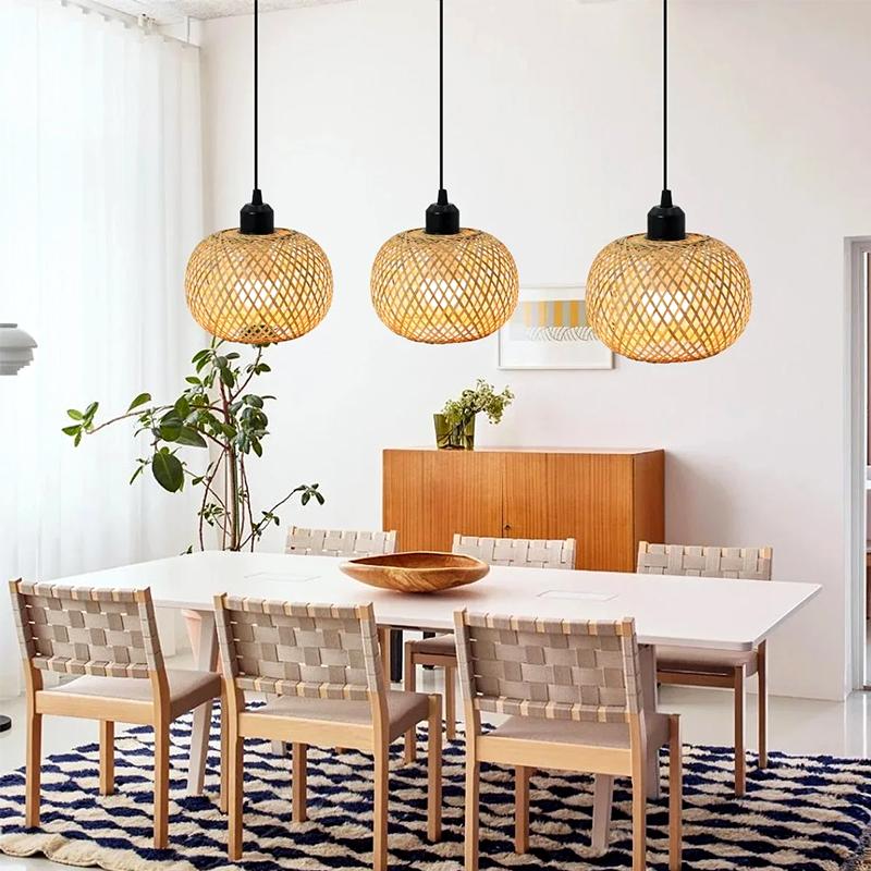 1Pc Home Decorative DIY Chandelier Pendant Ceiling Light Cover Retro Lampshade Bamboo Woven Hanging