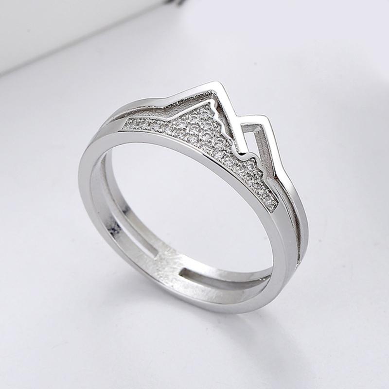 Matching Couple Ring for Couples Silver Tone Open Design Mountain Detail Anniversary Jewelry Gift for Daily Wear