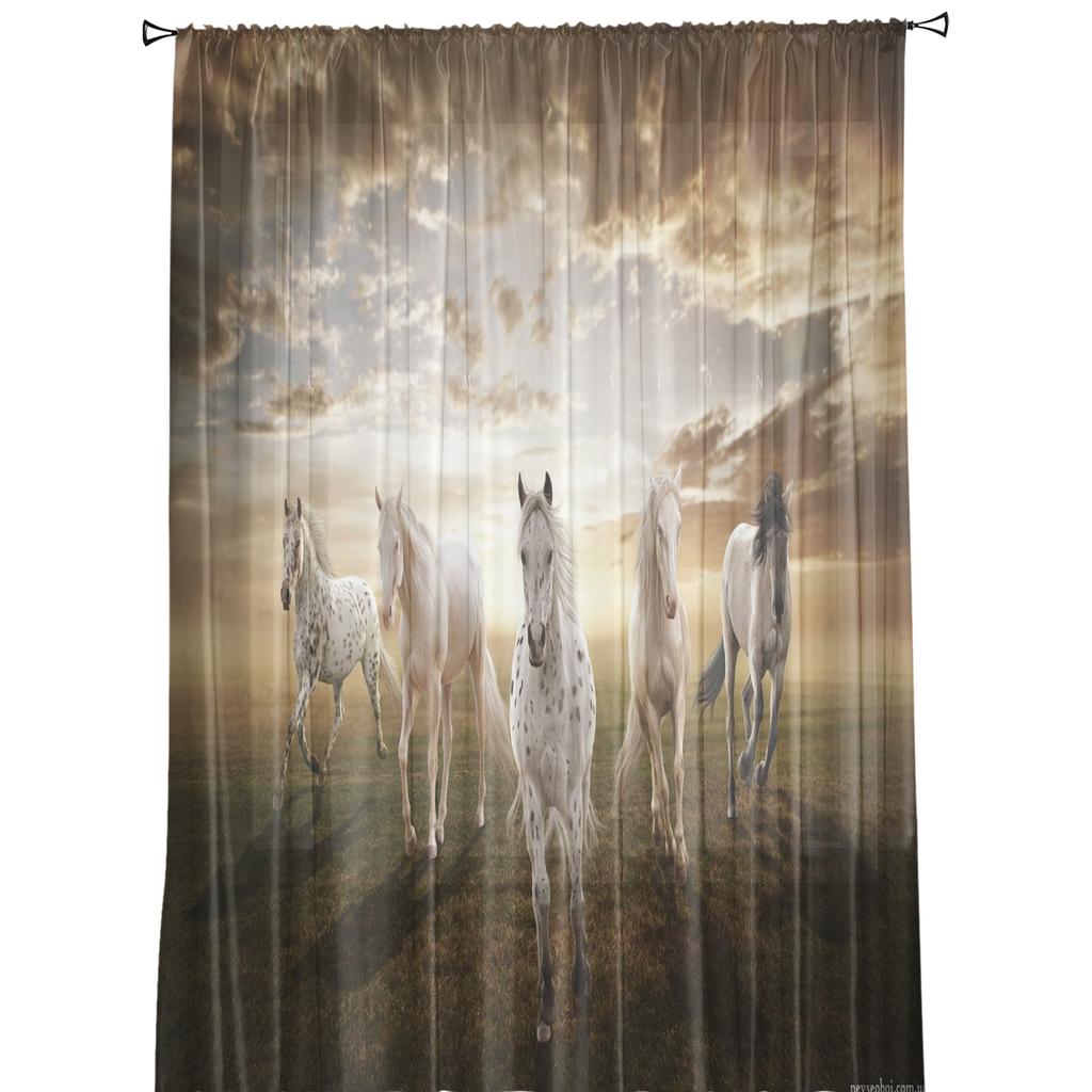 Prairie White Horse chmury Sheer zasłony okno salonu tiulowe zasłony do sypialni dekoracja kuchenna woalowe zasłony