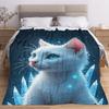 Black Cat Blue Butterfly Glowing Forest Magical Night Soft Cozy Throw Blanket For Sofa Bed Enchanted Vibe