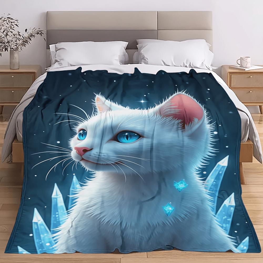 Black Cat Blue Butterfly Glowing Forest Magical Night Soft Cozy Throw Blanket For Sofa Bed Enchanted Vibe