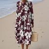 Women's Fashionable Casual Long-Sleeved Round Neck Floral Print Zipper Dress